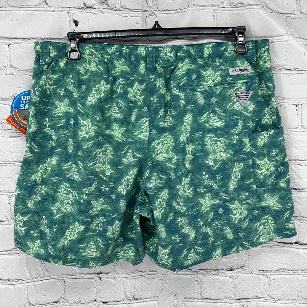 NWT Columbia Swim Trunks Men's XXL Green Printed BackCast II Short Omni-Shade - Picture 2 of 14